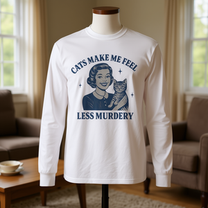 Camiseta de manga larga con diseño de amantes de los gatos: Los gatos me hacen sentir menos asesino - Product Image 3