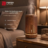Diffuseur d'arômes ultrasonique cylindrique Faner 0,5 L, design creux imitation bois, idéal pour bureau, lumière douce, chambre à coucher, chevet, compact