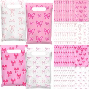 Pink Bow Gift Bags Bulk Plastic Gift Bags Candy Pink Party Favors for Birthday Party Theme Events