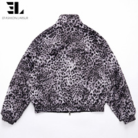 Blouson Bomber en Denim Sergé de Coton Réversible LARSUR, Effet Usé, Motif Léopard des Neiges, Coupe Courte, Style Aviateur, en Satin pour Homme