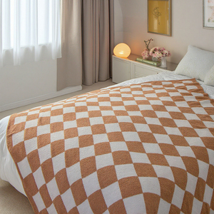 Manta de Punto Personalizada a Cuadros Blancos <span class=keywords><strong>con</strong></span> Textura Marrón, Mantas Cálidas de Franela de Poliéster para <span class=keywords><strong>Cama</strong></span>, Sofá, para la Vida en el Hogar - Product Image 4