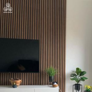 MUMU Design 600*600mm Fabricante capaz Tablero de sonido alto <span class=keywords><strong>para</strong></span> esquinas de pared Ktv Panel de pared acústico de madera de listón de teca - Product Image 1