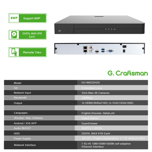 GU-N8032H2S Gcraftsman OEM ODM Guardviewer เครื่องบันทึกวิดีโอเครือข่าย 32 ช่อง 4K 8MP NVR พร้อมกล้องวงจรปิด IP Security Camera Protocol - Product Image 2