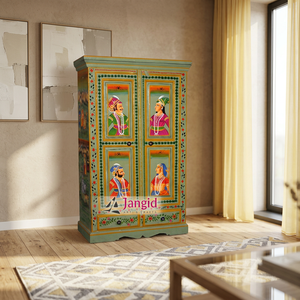 Armario de madera pintado a mano tradicional con diseño de arte indio para sala de estar, dormitorio, casa, granja, hotel, muebles. - Product Image 3