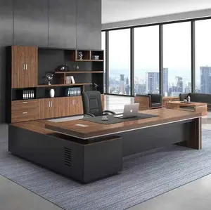 Meja Kantor dan Kursi Kombinasi Simpel Modern Boss Furnitur Kantor Tunggal Meja Manajer Presiden dengan Kabinet Samping