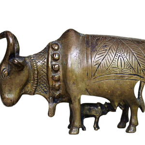 Handmade Brass Antique Bronze Cow 4.7 X 6.7 Inches Cast Animal Statue Rustproof Home Decoration - Product Image 1