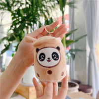 Vente en gros personnalisé Kawaii Boba Panda 3D peluche porte-clés personnalisé mignon Mini thé au lait thé bulle doux peluche porte-clés jouets