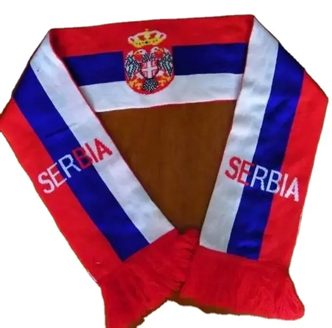 Bufanda acrílica de abanico de Serbia WM 2022, bufanda de punto jacquard Serbia
