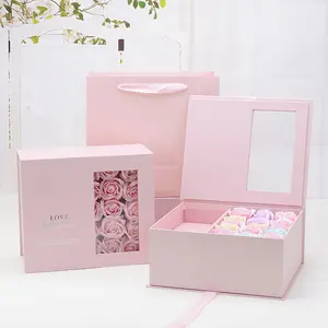 Bangdi Factory Valentines Day Rose Flower Packaging Cardboard Forever Love Gift Folding Magnetic Boxes With Window