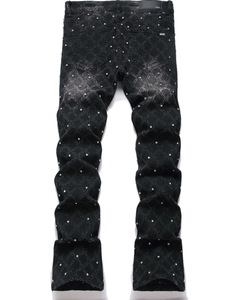 Jeans Bootcut da <span class=keywords><strong>Uomo</strong></span> alla Moda con Ricamo a Diamante, <span class=keywords><strong>Elasticizzati</strong></span>, Strappati, Svasati, Effetto Usurato, in Denim Lavato CYJP-2610028 - Product Image 3