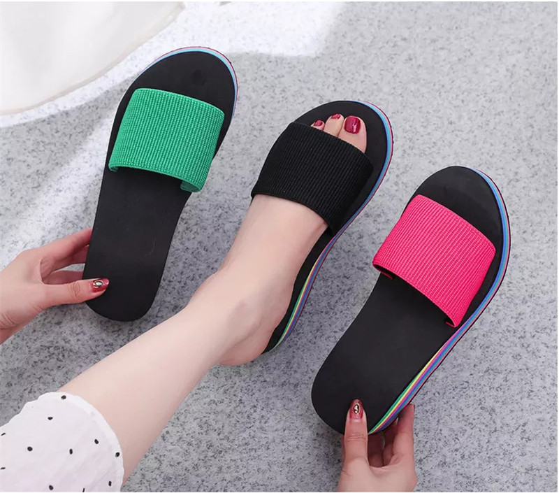 Summer Rainbow Platform Sandals and Slippers Colorful Casual Beach Flip Flops for Women