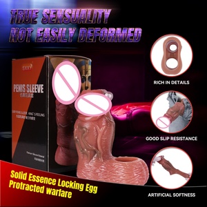 SXXY Silicone Penis Sleeve Penis Cover Cock Enlargement Sleeve Hollow <b>Dildo</b> Reusable Condom Cock Extender Sex Toys for Men - Product Image 2