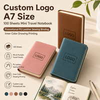 Carnet de voyage miniature A7 personnalisé avec logo, 100 feuilles, en cuir PU, reliure cousue, impression couleur intérieure, promotionnel