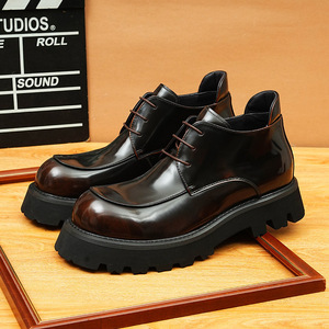 Zapatos Formales de Negocios para Hombre, de Cuero con Parte Superior de Piel de Vaca, Estilo Británico Vintage, con Suela Gruesa y Acabado Brillante - Product Image 6