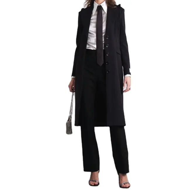 Yüksek kalite özelleştirme Fit terzi uzun Blazer ceket kadın siyah balo Blazer ofis bayan sonbahar ceket