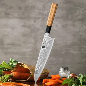 Nuovo coltello da cucina affilato da cuoco 67 strati in acciaio damasco stile giapponese ottagonale in legno d'ulivo con manico in corno di bufalo coltelli