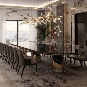 Tabelas de mármore de jantar, mobília italiana de luxo de aço inoxidável forma oval moderna para móveis 8 lugares
