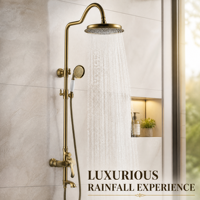 Colonne de douche murale classique européenne en laiton antique avec fonction pluie et poignée en céramique pour hôtel de luxe