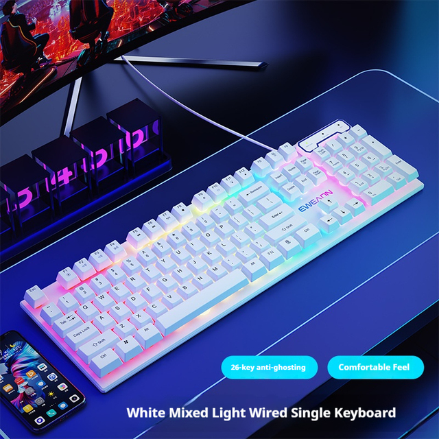 Waterproof USB Wired Keyboard - Ergonomic Design with 26-Key Anti-Ghosting & 204 Mixed Light Backlight for Gaming & Office