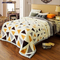Kustom Dicetak Abu-abu Minky Knit Raschel Bed Blanket Plush Throw Blanket