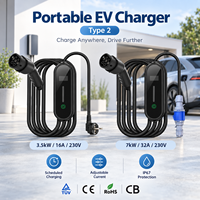 Chargeur EV portable de type 2 CE TUV CB RoHS 16A 32A 230V 50/60Hz 3.5kW 7kW avec minuterie 0-8H, écran LCD, IP67, fournisseur OEM ODM