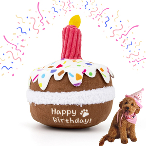Giocattolo all'ingrosso del cane per animali domestici decorazione della candela della torta di compleanno del cane della ragazza del ragazzo dei regali cigolanti del peluche del cane giocattolo della torta di compleanno - Product Image 1