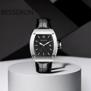 Montre automatique mécanique en acier inoxydable avec boîtier en forme de baril, bracelet personnalisé, étanche, montres-bracelets pour hommes - Product Image 1
