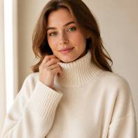 Suéter de Cuello Alto de Cachemira 100% para Mujer, Estilo Casual de Invierno, Tejido Suave y Cálido, Corte Holgado, Color Blanco Hueso