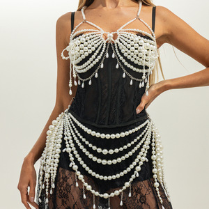 Top a catena con perline sexy per adulti, gioielli per il corpo, top con frange di perle per fidanzamento, matrimonio o regalo per feste in discoteca o in spiaggia - Product Image 4