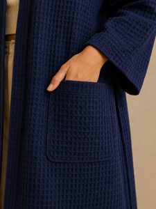 Navy Blue Knitted V-neck A-Line Eco-Friendly <b>Belt</b> <b>Kimono</b> Robe Women Open Front Long Duster Lightweight Lounge Wear B2B Wholesale - Product Image 6