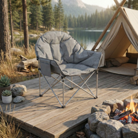 Chaise de camping pliante Moon Chair, rembourrée et matelassée, avec structure en acier, capacité 150 kg, poche latérale, légère et portable pour le parc
