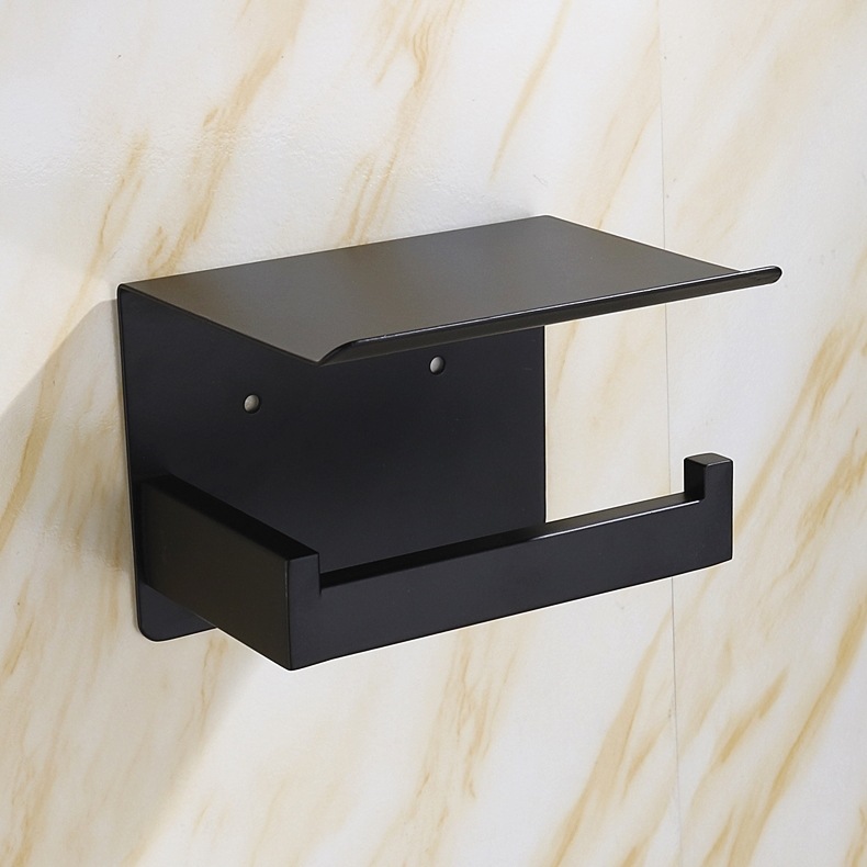 Держатель для туалетной бумаги SS201, настенный держатель из нержавеющей стали черного цвета с полкой для мобильного телефона