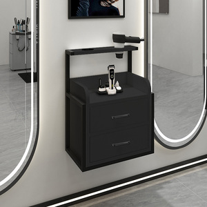 Station de salon murale de style industriel avec cadre métallique et supports pour outils, armoire de rangement haut de gamme pour salon de coiffure avec tiroirs - Product Image 5