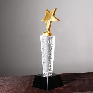 Customized Metal Trophy MH-J034 Custom Logo Metal Star Glass Award Annual Meeting Event Souvenir Crystal Trophy
