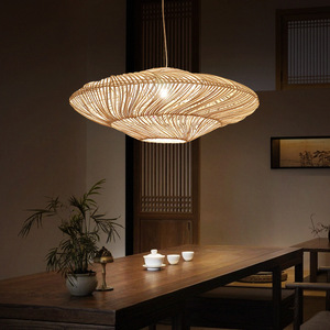 Rattan Pendant <b>Light</b> Round E27 Fluorescent Bulb For Living Room Bedroom Study <b>Dining</b> Room Zen Style Decor - Product Image 2