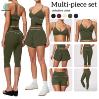Ensemble de survêtement de sport pour femme, 6 pièces, avec leggings et soutien-gorge de sport, patchwork de couleurs contrastées, pour le yoga et le fitness, vente en gros