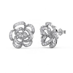 Pendientes de Plata S925 con Baño de Rodio y Oro Rosa, Diseño de Camelia Hueca con Circonita Cúbica 5A, Forma de Rosa, Estilo Lujo Ligero Dylam - Product Image 1