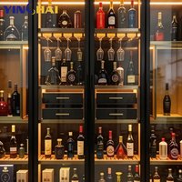 Armoire à vin moderne en acier inoxydable massif et chêne, à température constante, avec étagères de rangement multifonctionnelles et porte-verres suspendu