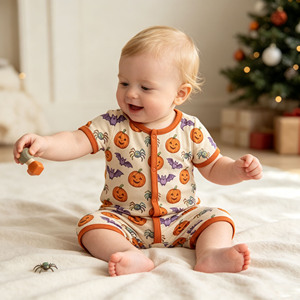 Pigiama per Bambini con Logo Personalizzato, Morbido, a Maniche Corte, con Motivi di Pipistrello, <span class=keywords><strong>Ragno</strong></span> e Zucca per Halloween, Set Coordinato per Fratelli - Product Image 3