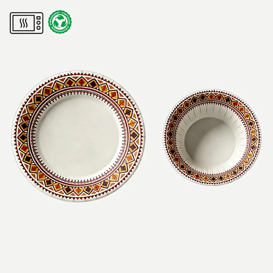Eco Biodegradable BPA Free Microwave Safe Water Resistant 6 8 9 10 12 Inch Disposable Paper Plates & and Bowls
