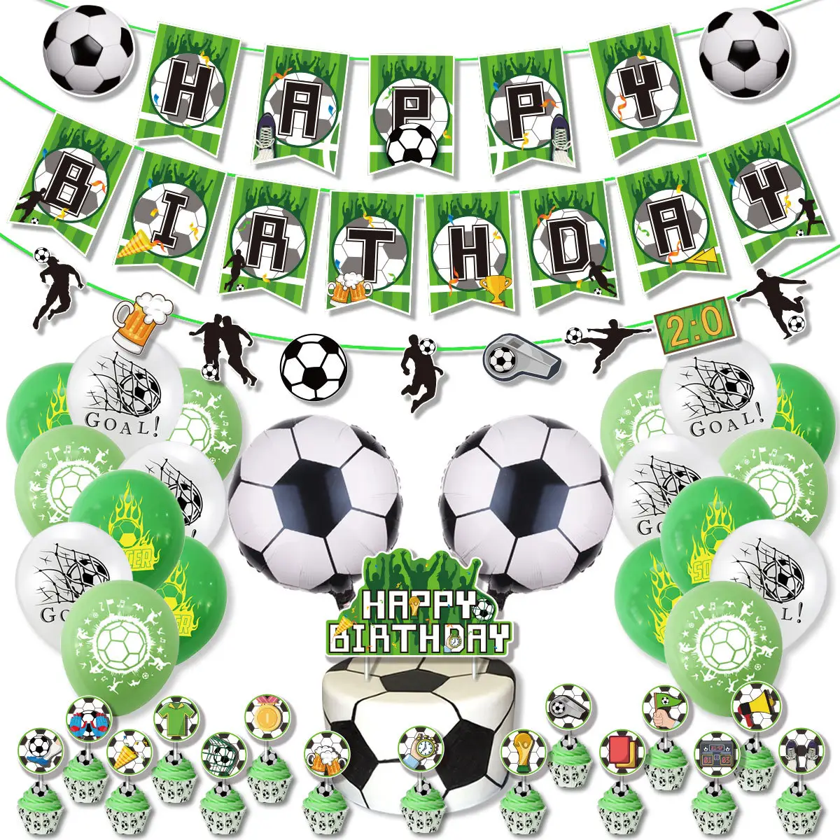 Newest Football Theme Party Decoration Football Banner Cake Topper balloon Boys Girls Happy Birthday Party Supplies