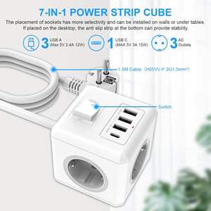 Prolunga Elettrica Antela Type-C a 3 Porte con 3 Porte USB-A, 1,5m, Bianca in ABS per Uso Domestico/Ufficio - Product Image 2