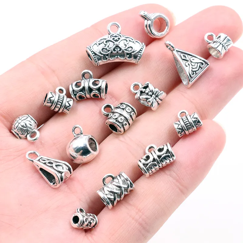 20pcs/lot DIY Handmade Beads Bails Pendants Jewelry Making DIY Necklace Antique Silver Color Bails Pendant Charm Beads Bails