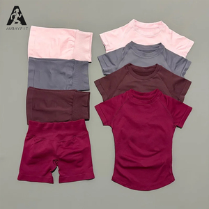 Conjunto Deportivo de 2 Piezas para Mujer, Top de <span class=keywords><strong>Manga</strong></span> Corta <span class=keywords><strong>sin</strong></span> Costuras, Shorts Levanta Glúteos, para Entrenamiento, Fitness, Running, Yoga - Product Image 1