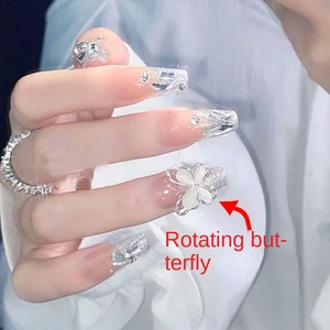 <span class=keywords><strong>Uñas</strong></span> postizas de longitud media, estilo INS, con diseño de armadura, sensación de alta calidad, bonitas, con efecto de diamante brillante, mariposa y rosa, desmontables. - Product Image 2