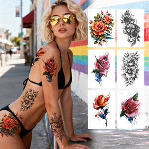 Autocollant de <span class=keywords><strong>tatouage</strong></span> temporaire imperméable pour homme à la mode pour <span class=keywords><strong>femme</strong></span>-Design <span class=keywords><strong>animal</strong></span> et fleur sexy, Art corporel non toxique - Product Image 2