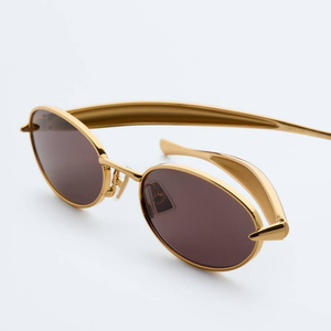 Gafas de Sol Ovaladas Minimalistas de Metal Bottega BV, Lentes de Alta Claridad, Protección UV, para Todas las Ocasiones, Veneta - Product Image 4