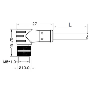 Sinyal m8 perempuan laki-laki 90 derajat kabel konektor IP67 IP68 tahan air over-molding a-coding b-coding d-coding kabel m8