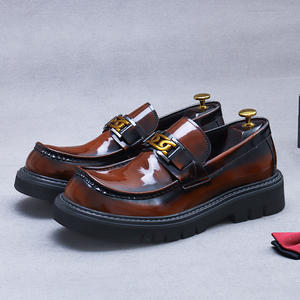 Chaussures Richelieu habillées pour hommes, style 2025, à bout carré, semelle épaisse, rehaussantes, grande taille, marron, style britannique - Product Image 4