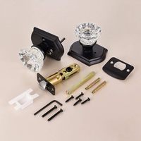 Poignées de porte en verre cristal vintage avec verrouillage d'intimité et base en laiton pour chambre, salle de bain, cuisine